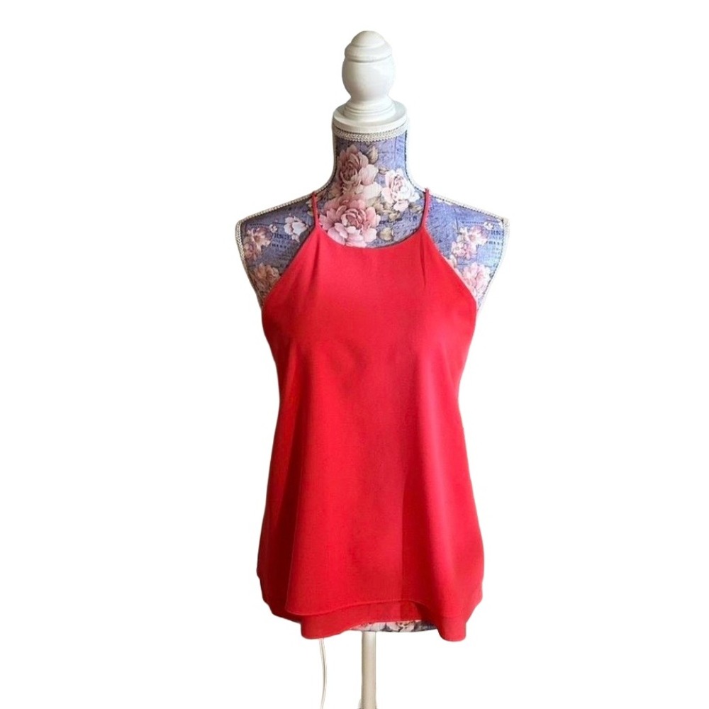 Paper Crane Womens Coral Orange High Neck Halter Camisole Layered Top Size S